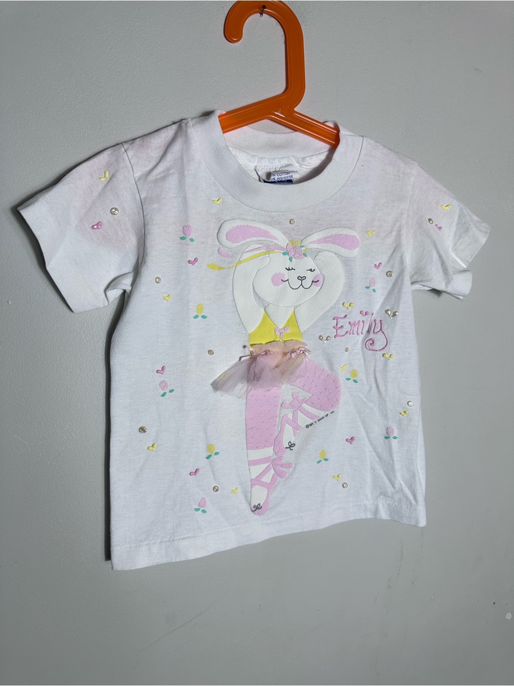 Vintage Hanes Y Grow Up White Tee with Pink Bunny Ballerina Graphic
